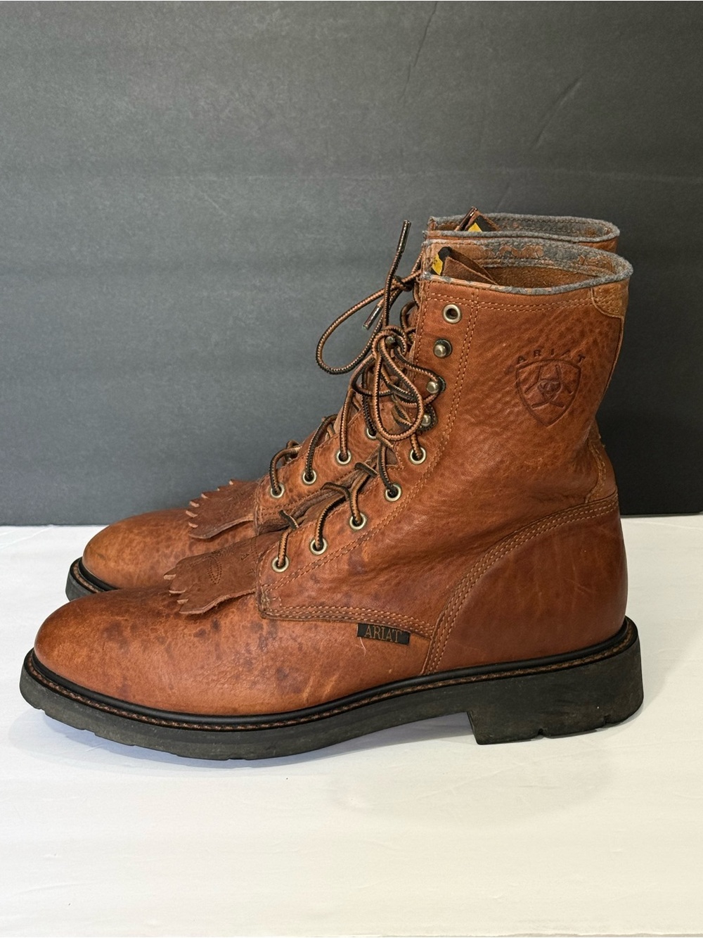 Ariat Tan Brown Leather Lace-Up Work Boots, sz 10 D